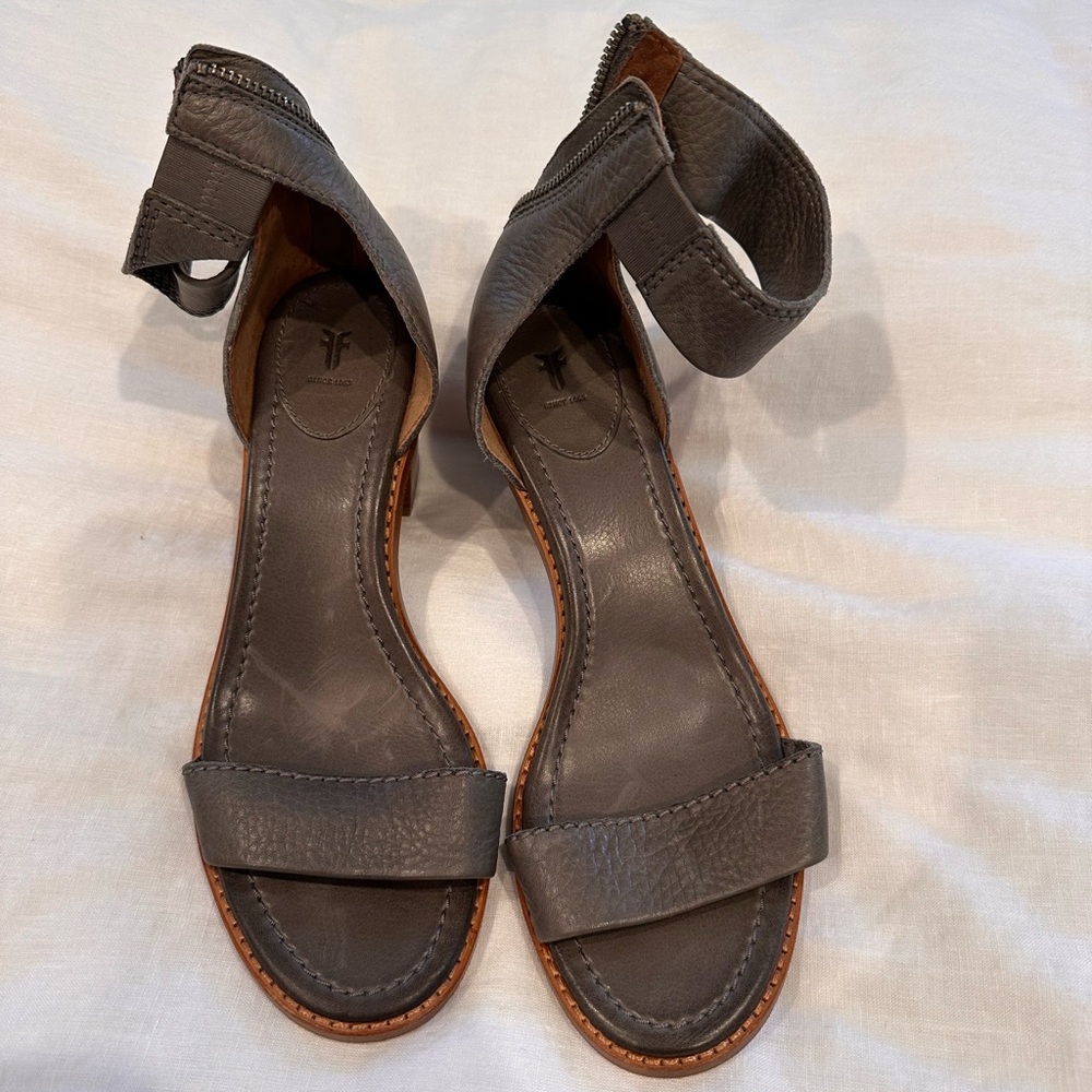 Frye Gray Minimalist Sandals with Ankle Strap